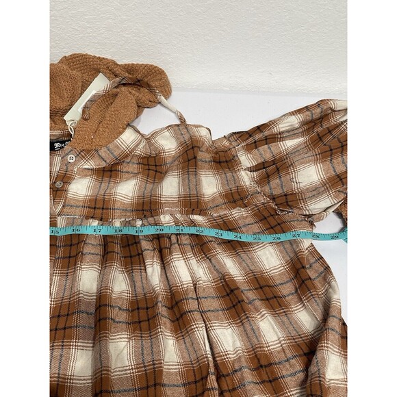 NWT Miss Me‎ MISS MEOrange Multi Plaid Thermal Hoodie Balloon Sleeve Size Large - Picture 12 of 14